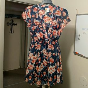 Floral kimono style dress with navy slip